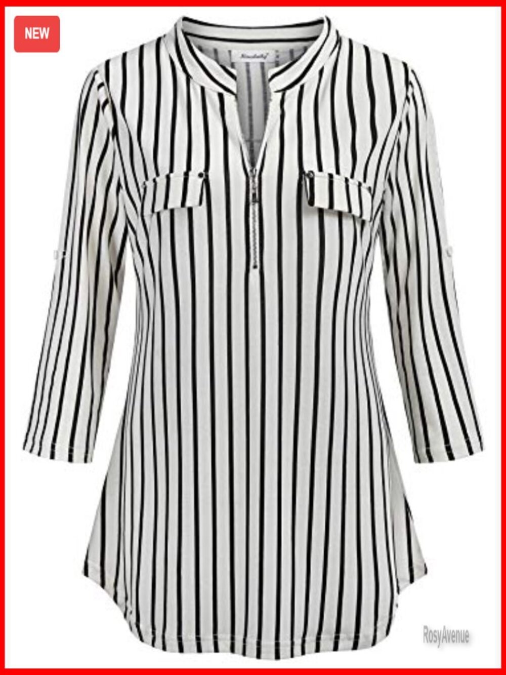 3/4 Sleeve Zip Plaid Tunic Blouse Womens Casual Tops - Picture 5 of 7